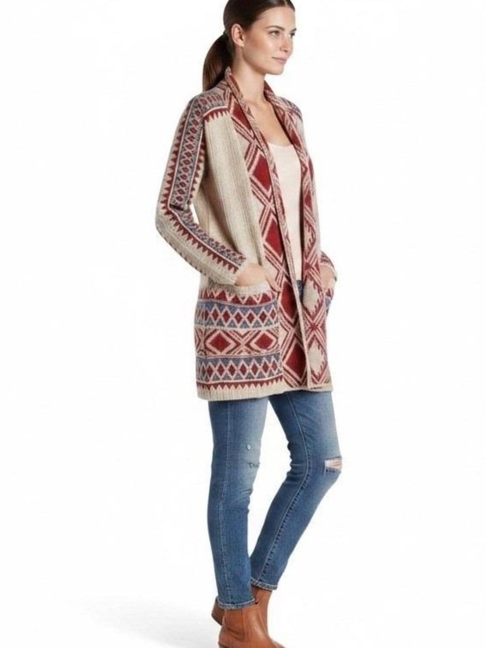 Lucky Brand Southwestern Open-Front Cardigan, 3X